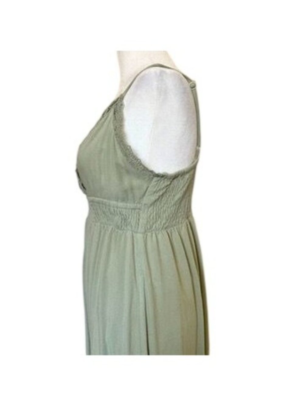 Sim & Sam Womens Sz M Maxi Dress Sage Green Crochet Smocked Forest Fairy Earthy - Picture 4 of 14